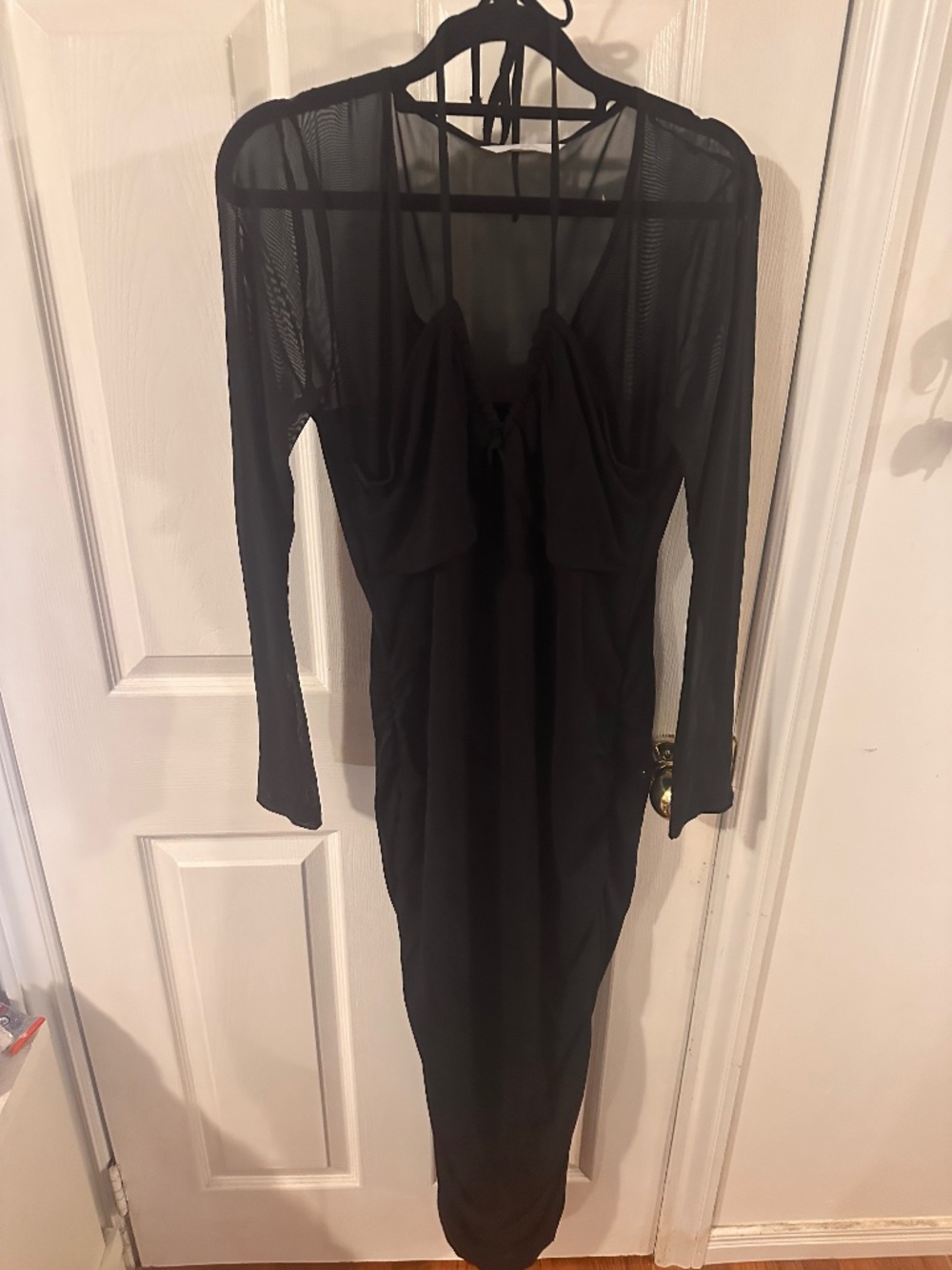 SEXYYYY black slinky ruched peek a boo dress